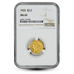 $2.50 Indian Head Gold Quarter Eagle - NGC/PCGS MS61 - Random Year